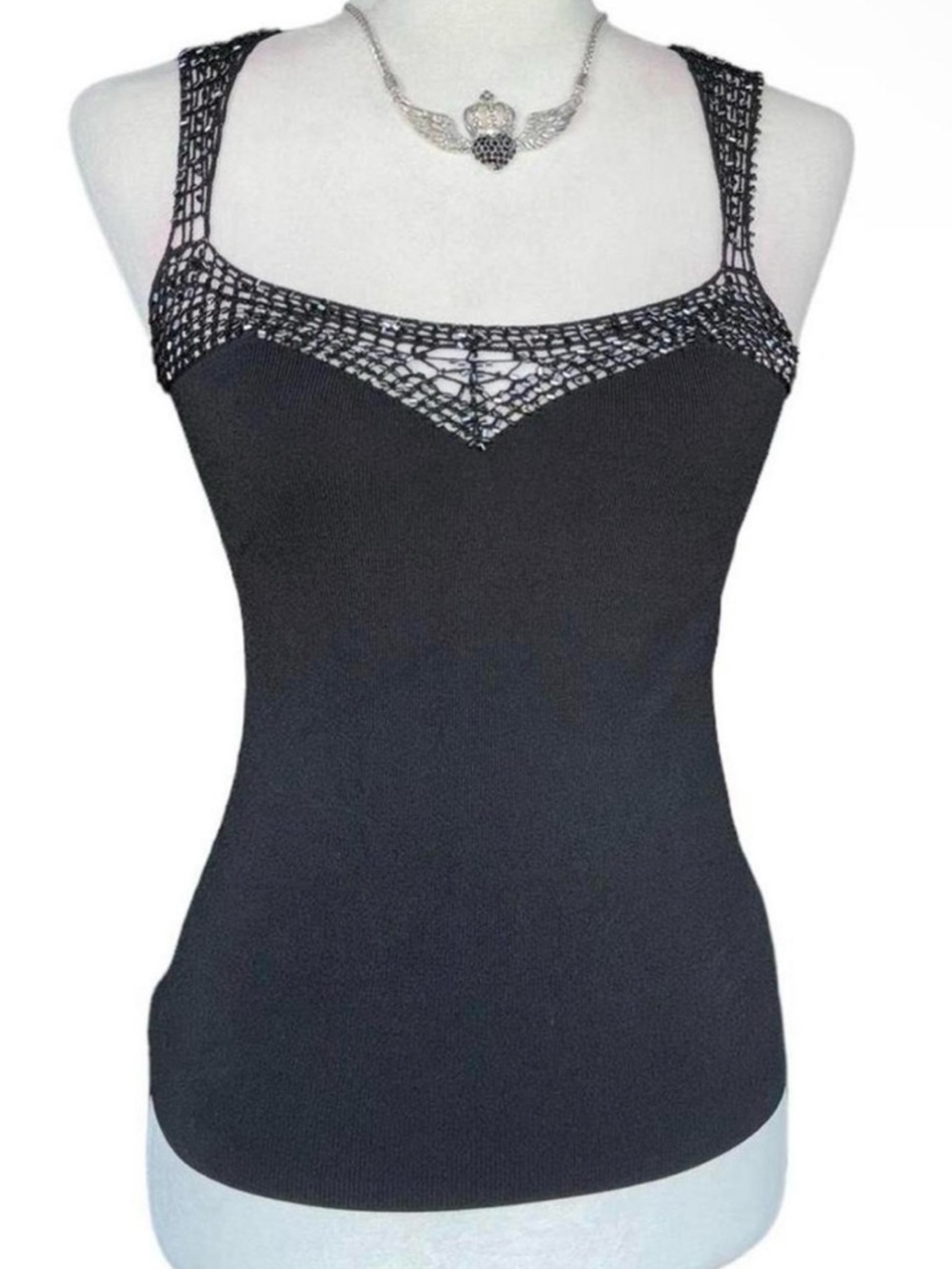 Black Crochet-Trim Tank Top - Women